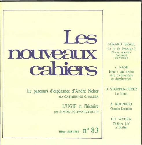 Les Nouveaux Cahiers N°083 (Hiver 1985-86)